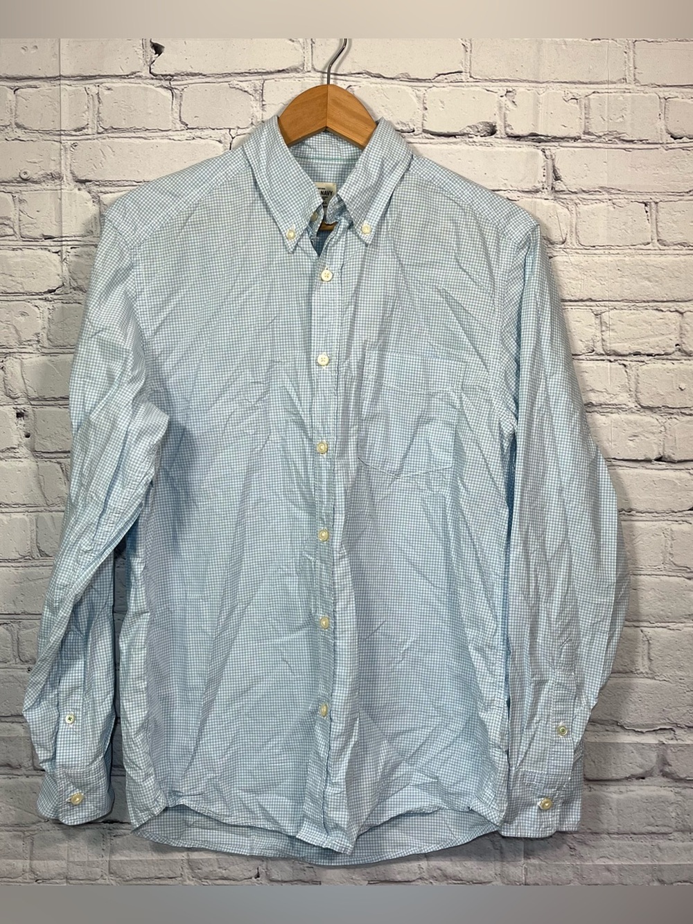 Old Navy Gingham Plaid Button Down Shirt Mens Size Small Blue 100% Cotton